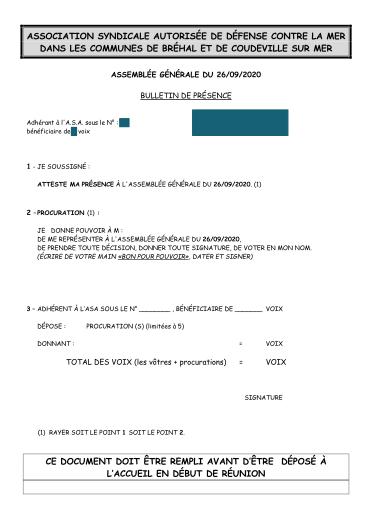 Bulletin de prsence avec masque