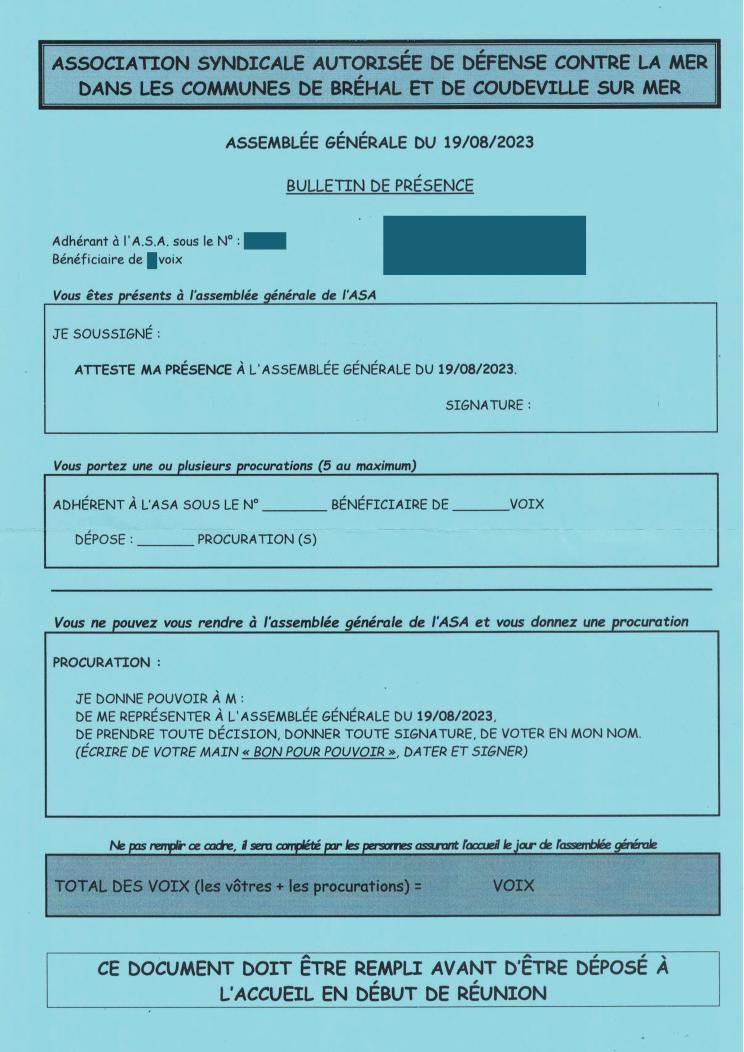 Bulletin de presence AG 2023