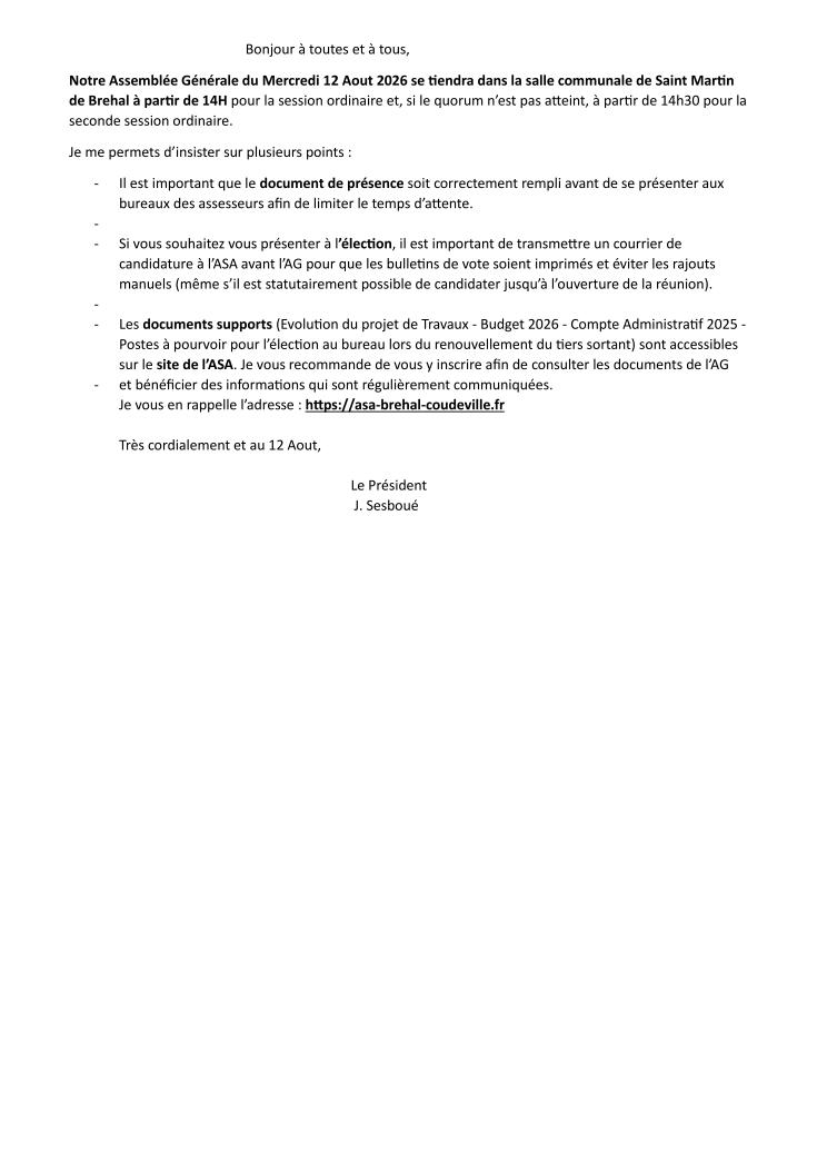 Courrier president 2026
