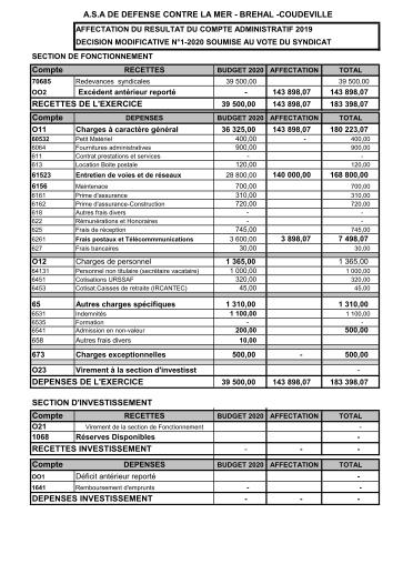 Affectation Resultat 2019 Budget 2020