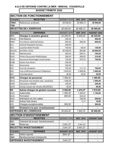 Budget Primitif 2020