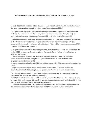 Commentaire sur le budget