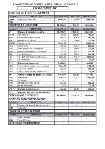 Budget Primitif 2021